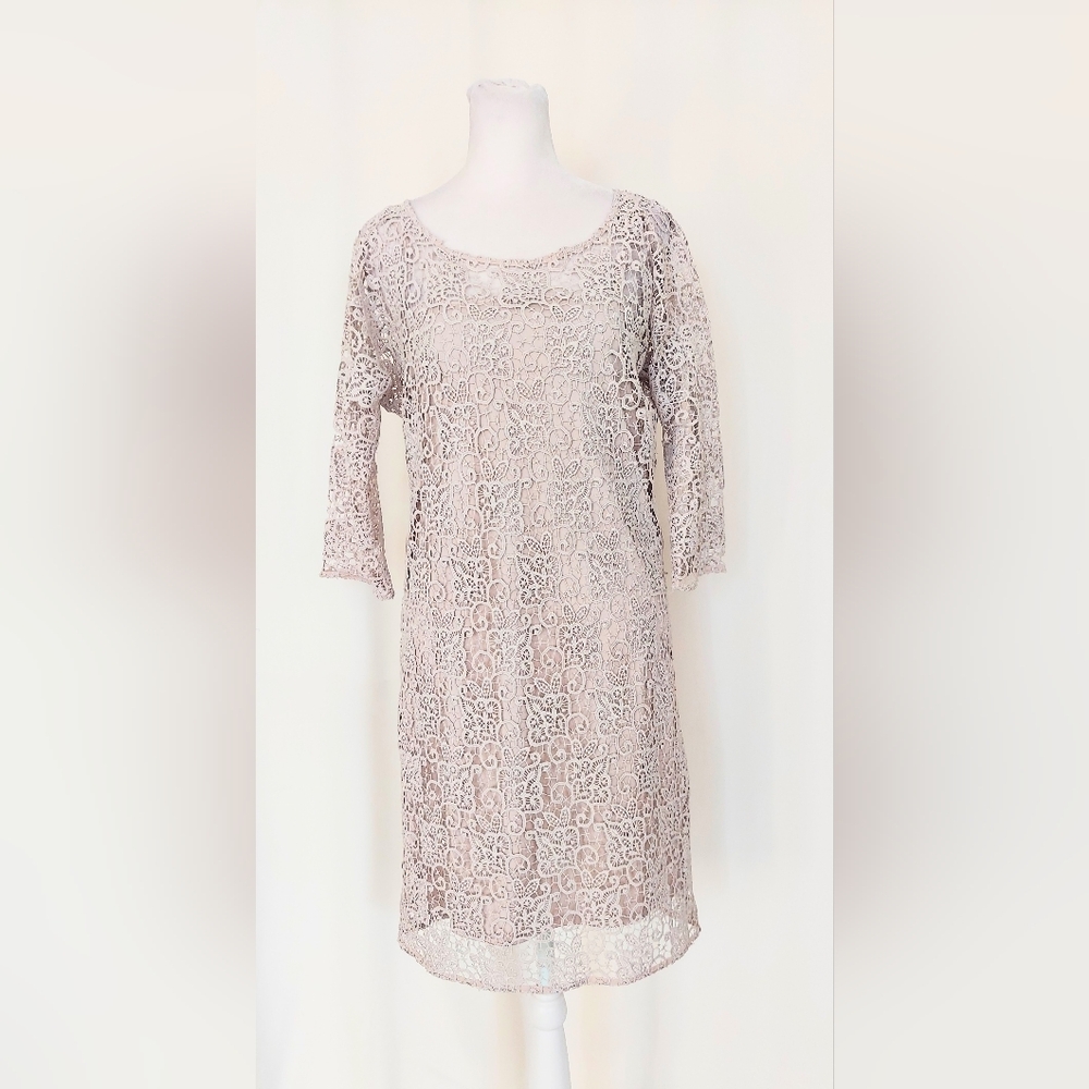 Zara Lace Guipure Floral Overlay Dress Size XS Beige